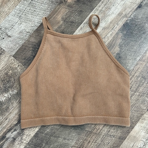 JoyLab Ribbed Tan Crop Top - Picture 1 of 9